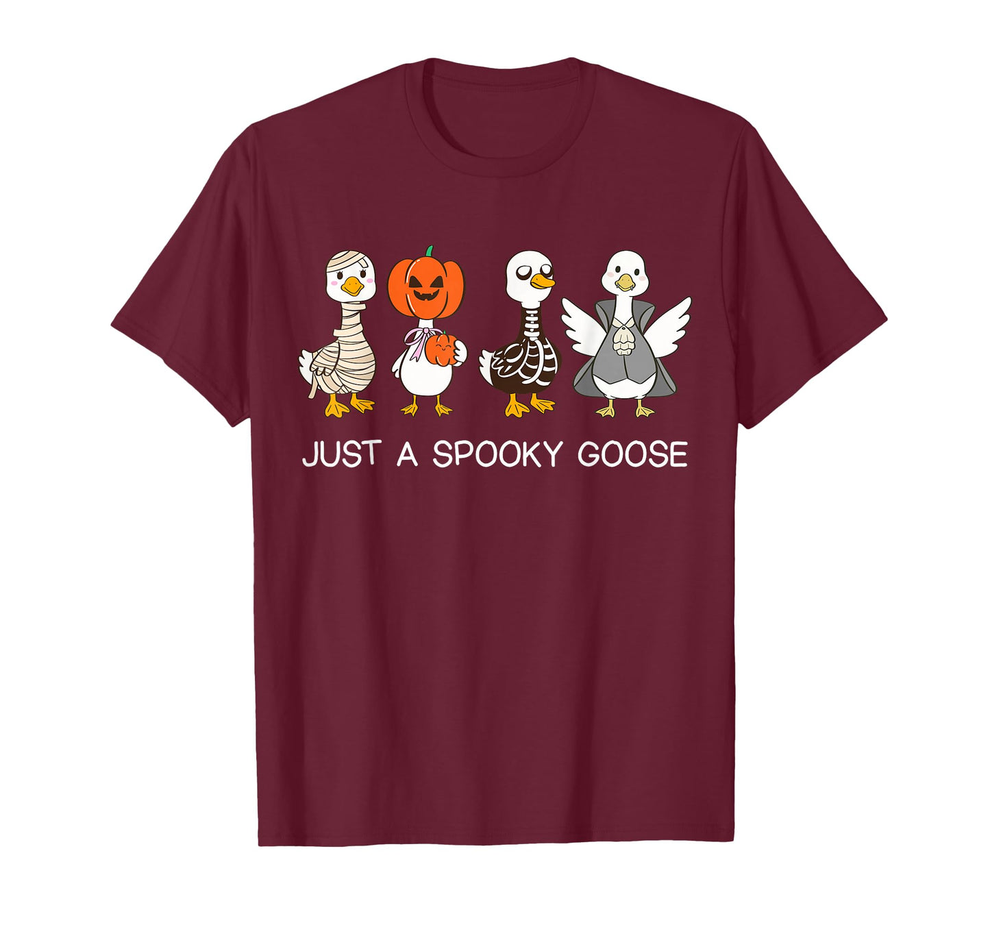 Just A Spooky Goose Funny Halloween Ghost Pumpkin Skeleton T-Shirt