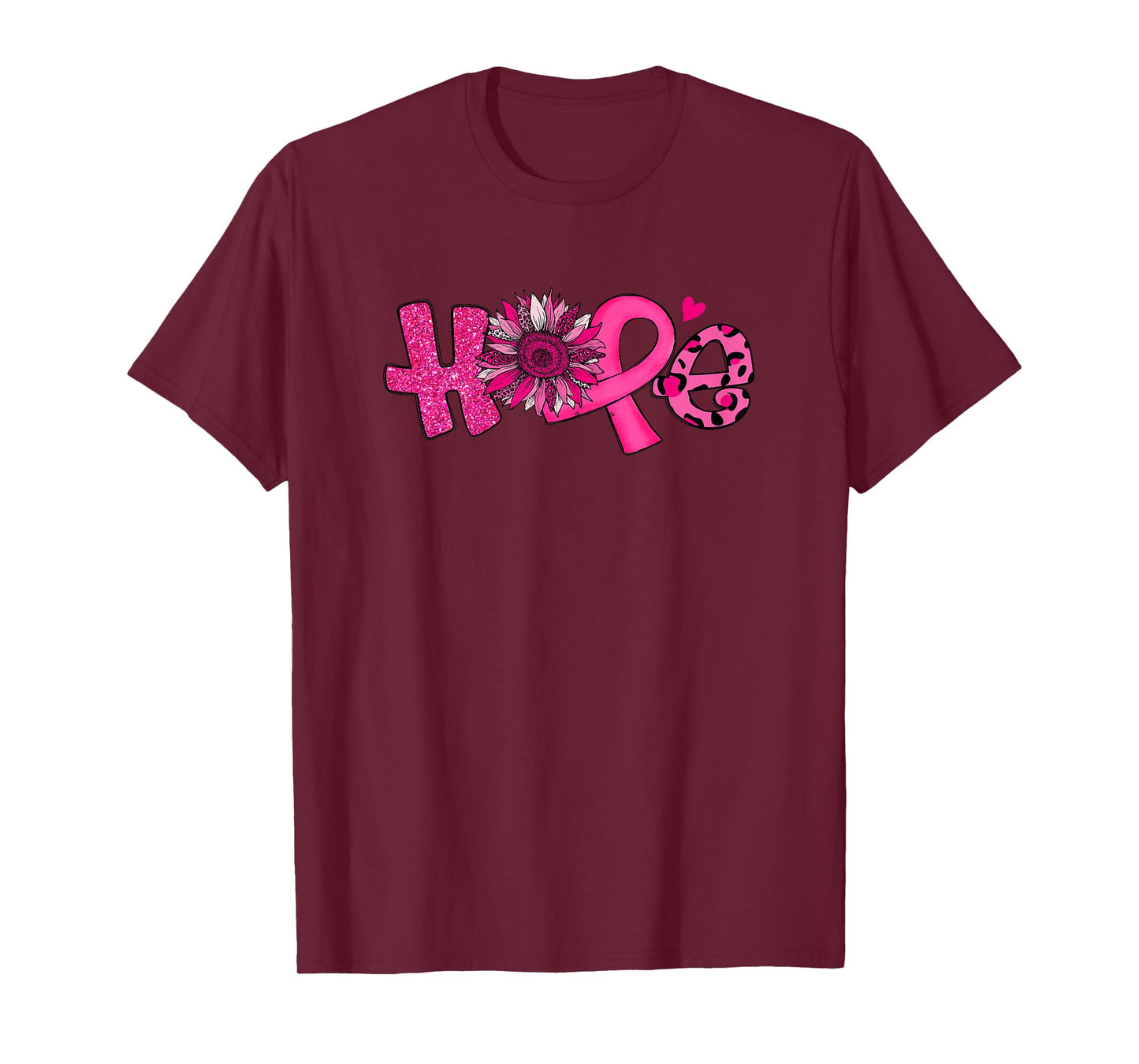 Hope Pink Ribbon Leopard Sunflower Breast Cancer Awareness T-Shirt