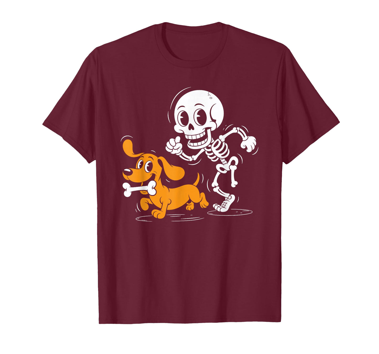 Funny Halloween Wiener Dog Lover Skeleton Chasing Dachshund T-Shirt