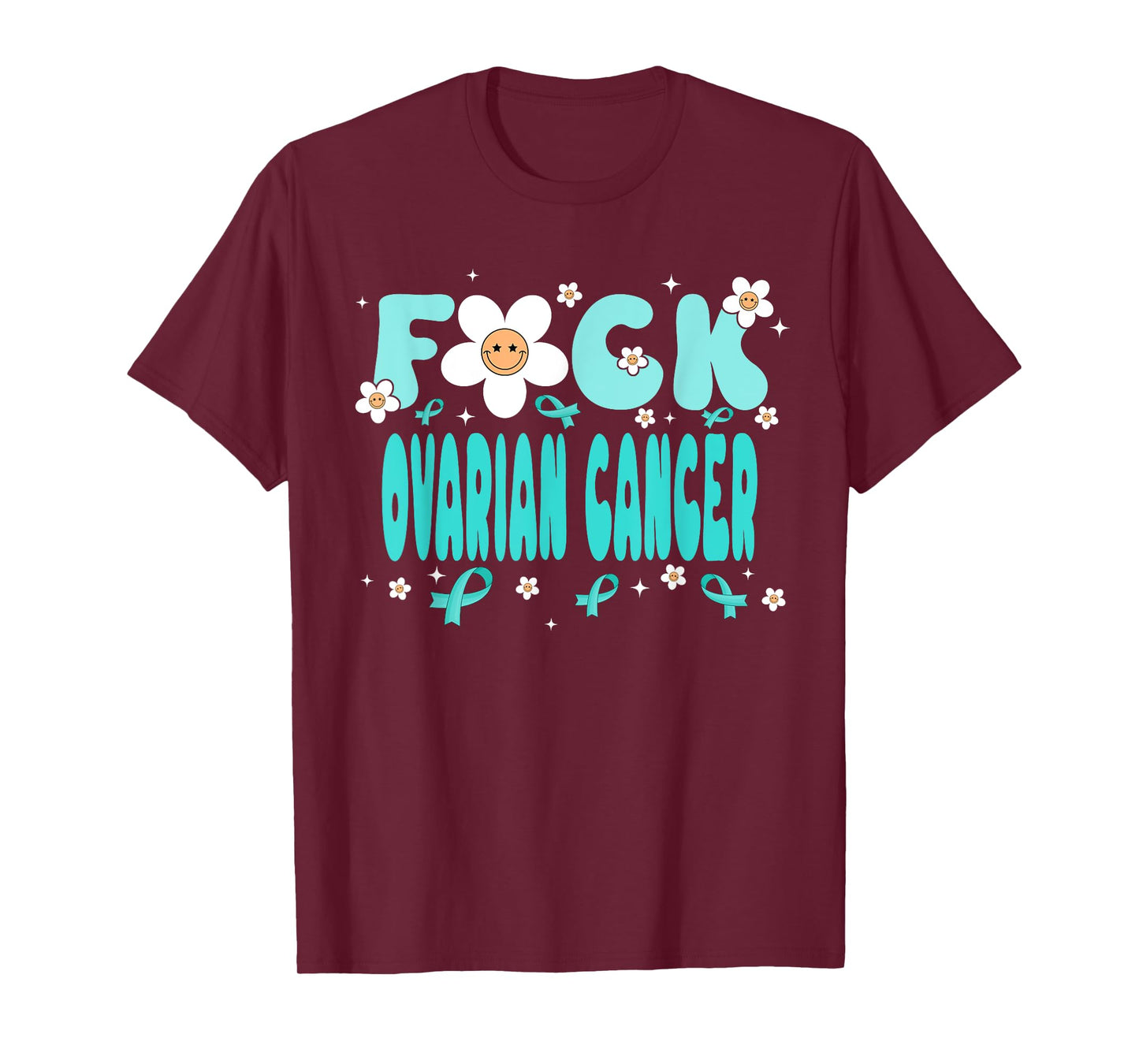 Funny Fuck Ovarian Cancer Groovy Ovarian Cancer Awareness T-Shirt
