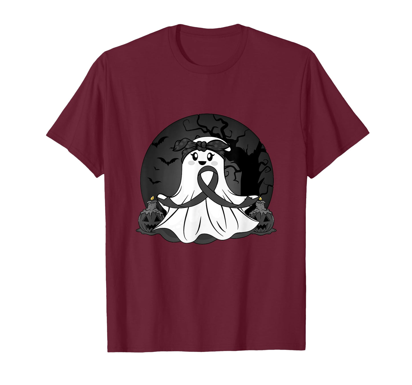 Melanoma Cancer Halloween Ghost Black Ribbon Warrior Month T-Shirt