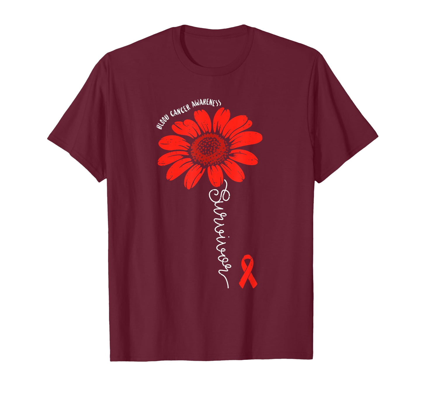 Survivor Flower Blood Cancer Awareness Ribbon Red T-Shirt
