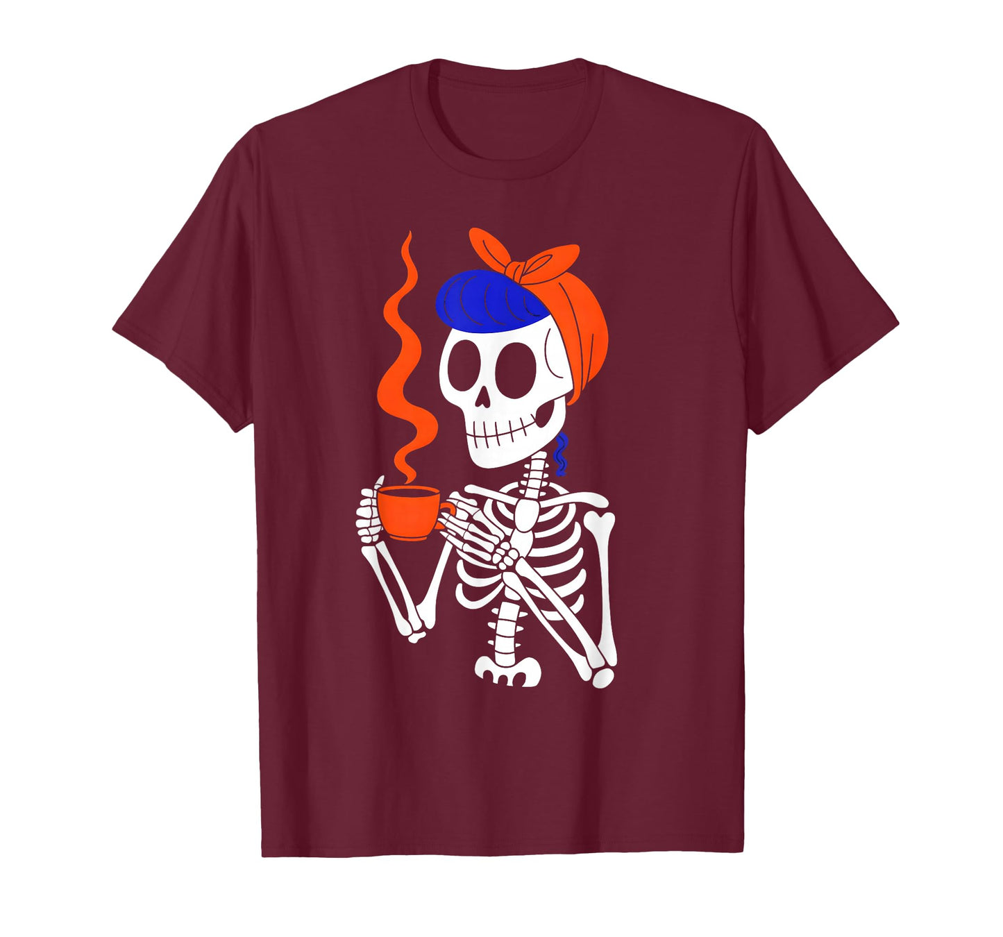 Cute Skeleton Drinking Coffee Funny Halloween Fall Women T-Shirt