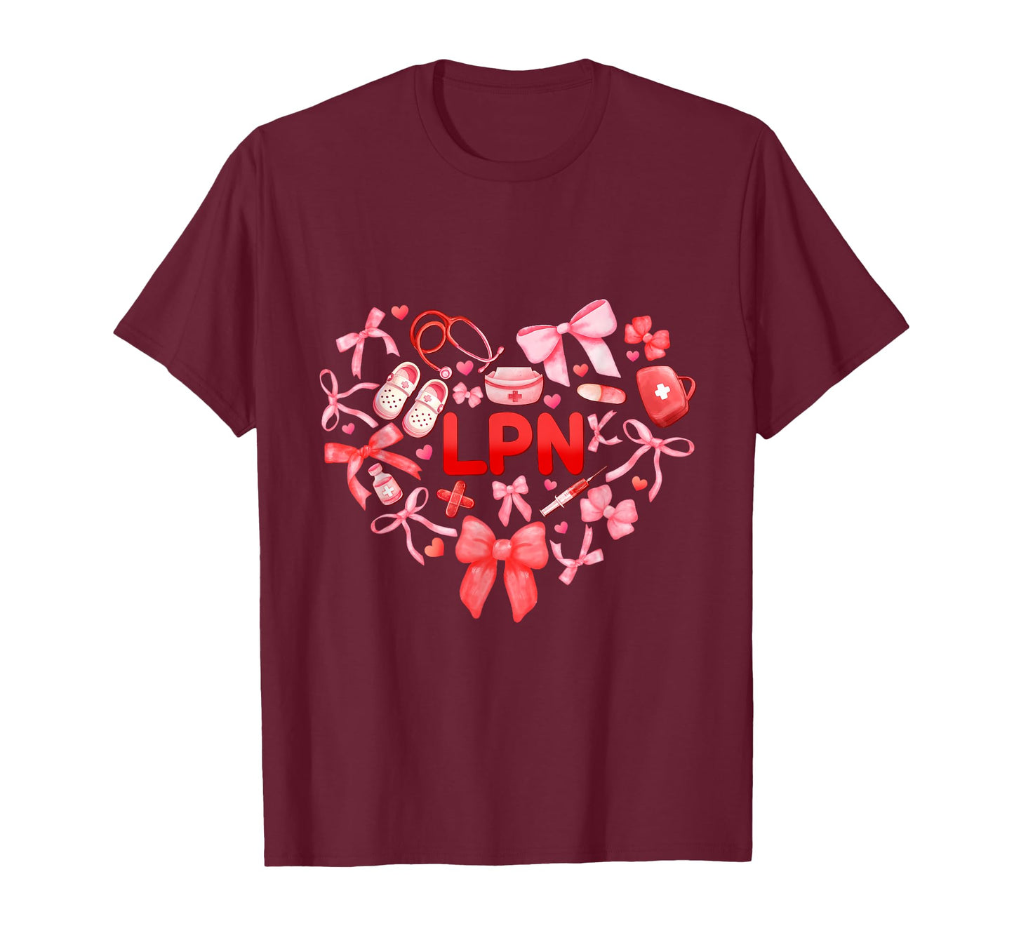 LPN Nurse Heart coquette Bow Valentines day LPN nurse women T-Shirt