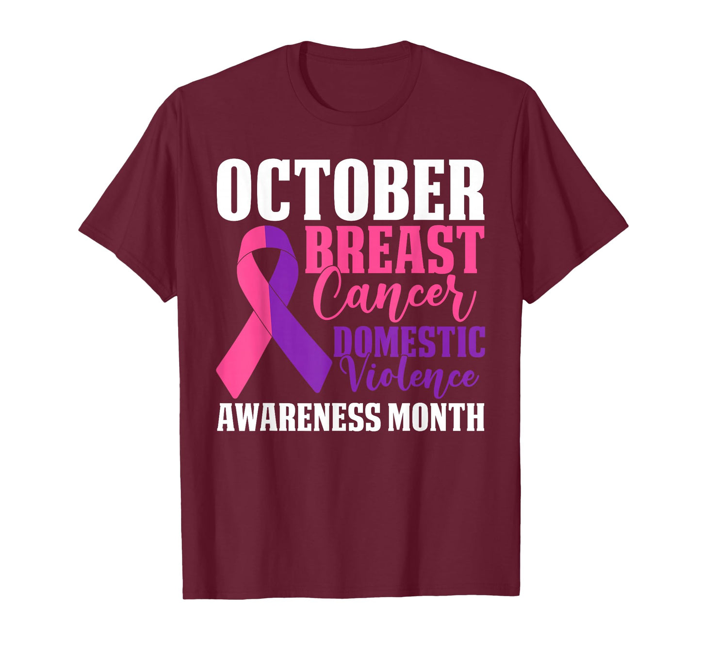 October We Wear Purple Pink Domestic Violence Breast Cancer T-Shirt