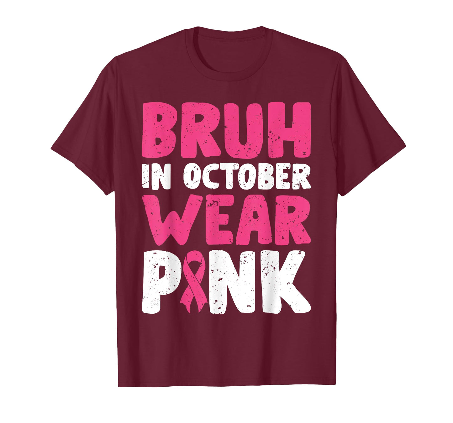 Breast Cancer Shirts for Kids Boys Bruh In October Wear Pink T-Shirt
