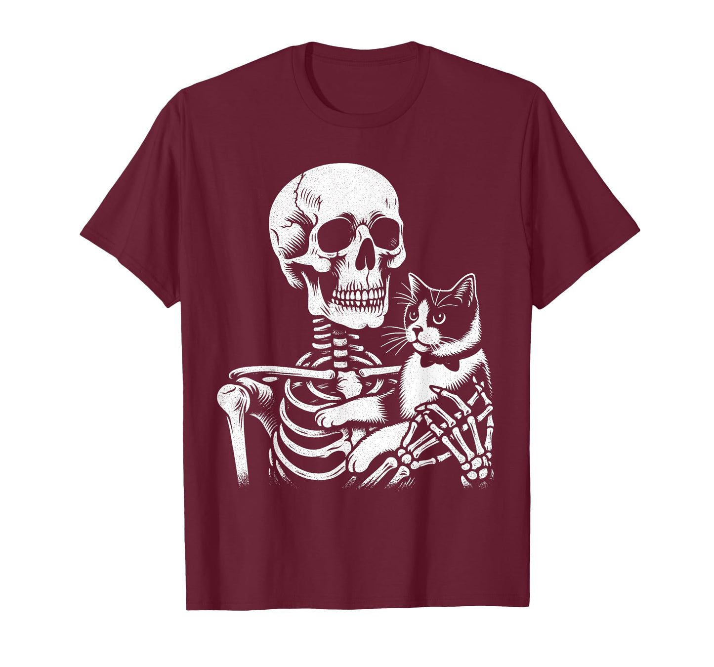 Skeleton Holding A Tuxedo Cat Lazy Halloween Costume Skull T-Shirt for Men Women Kids