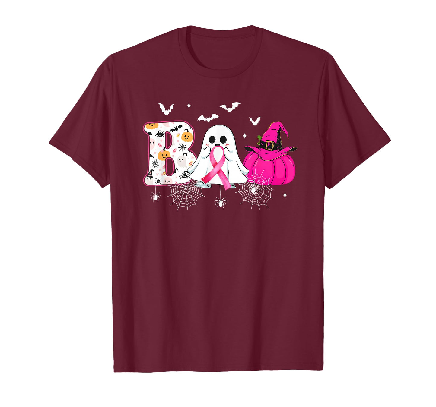 Boo Halloween Pumpkin Pink Ribbon Witch Breast Cancer T-Shirt