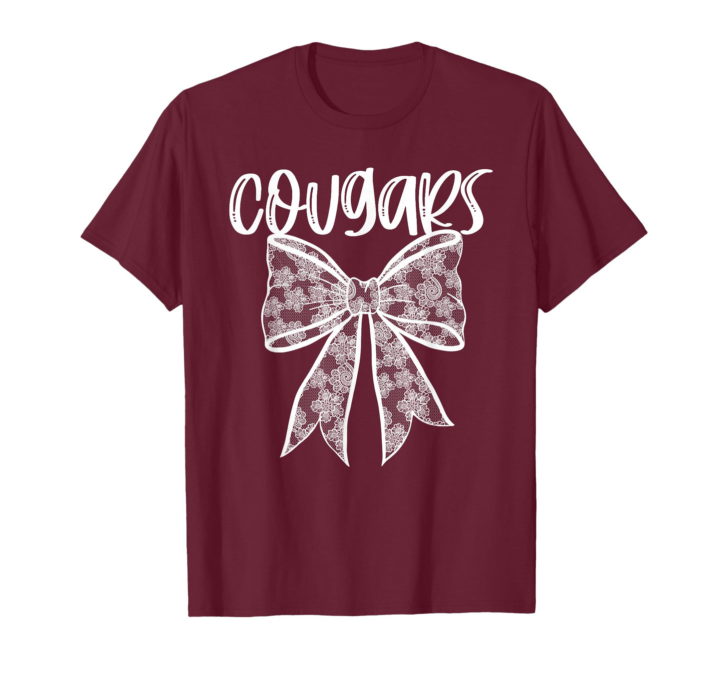Cougars Coquette Aesthetic Girly Team Mascot Lace Bow Preppy T-Shirt