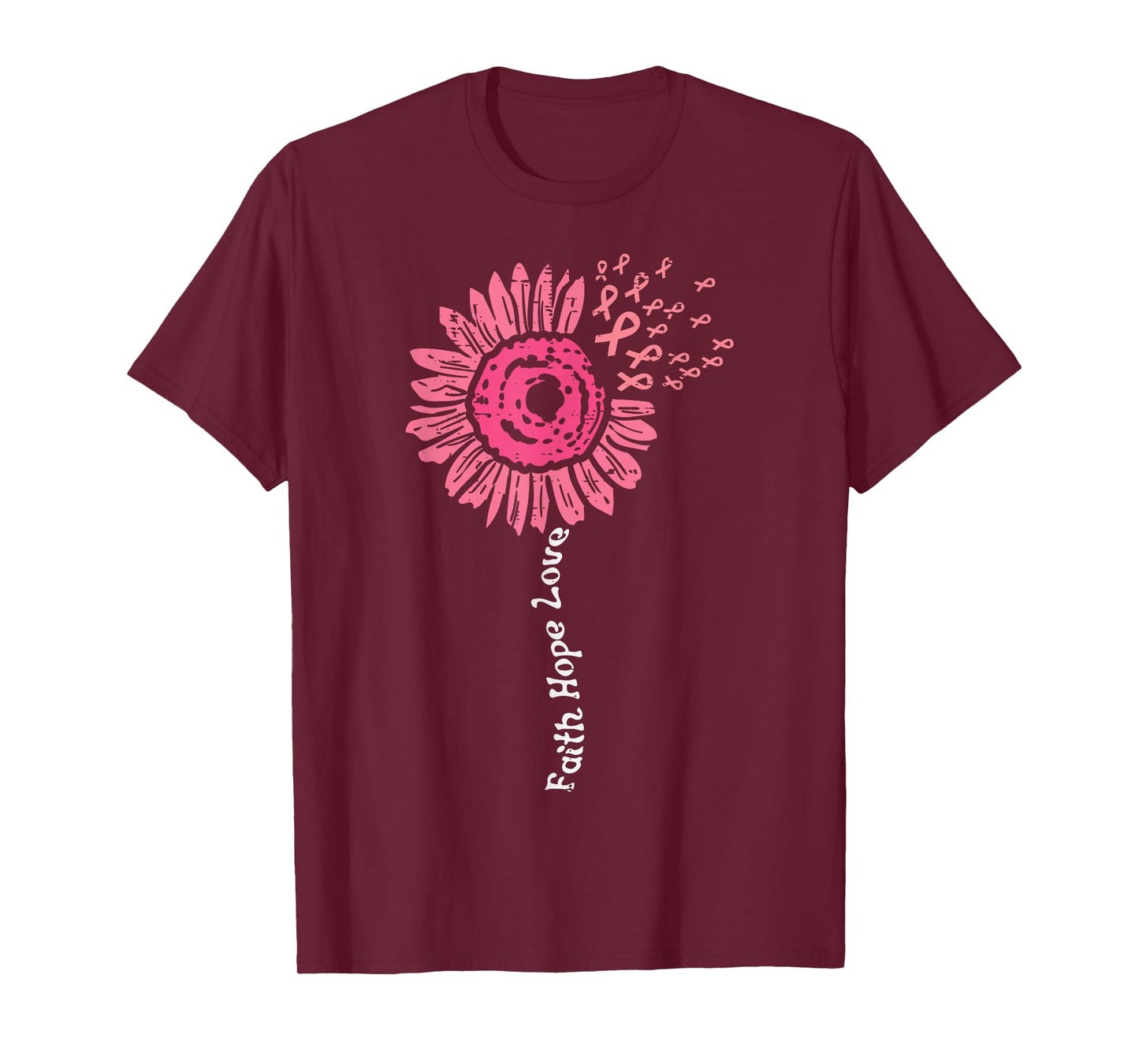 Faith Hope Love Flower Pink Ribbon Breast Cancer Awareness T-Shirt