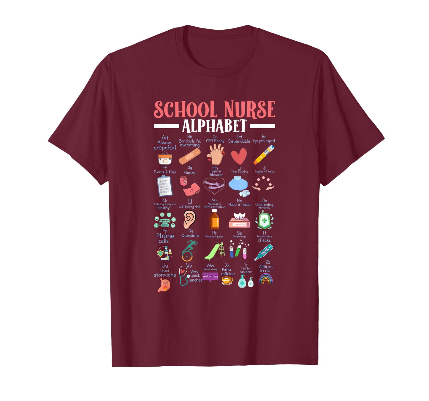 ABC School Nurse Alphabet Student Teacher Health Worker T-Shirt