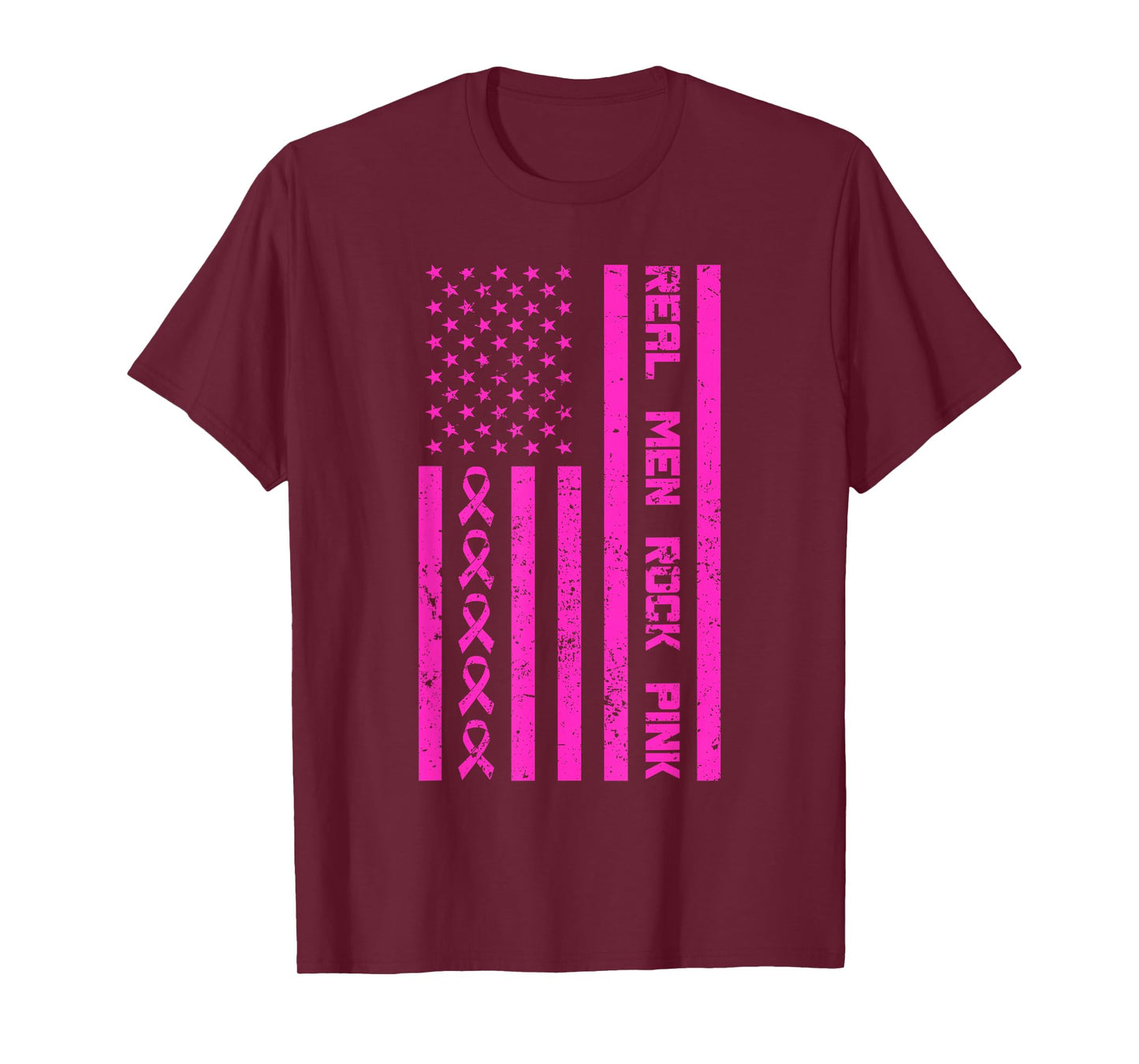 Real Men Rock Pink Ribbon Breast Cancer Awareness America T-Shirt