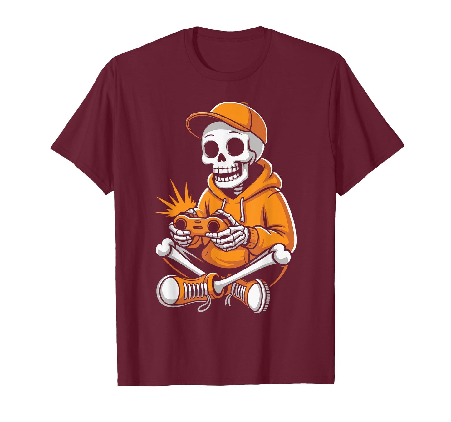 Bruh Halloween Skeleton Gamer Boys Kids Funny Video Gaming T-Shirt