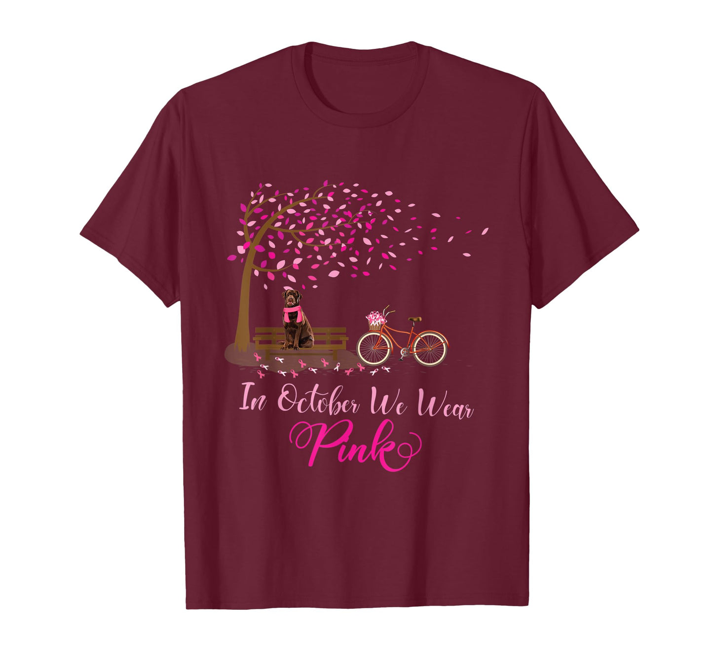 In October We Wear Pink Labrador Fall Leaves Breast Cancer T-Shirt