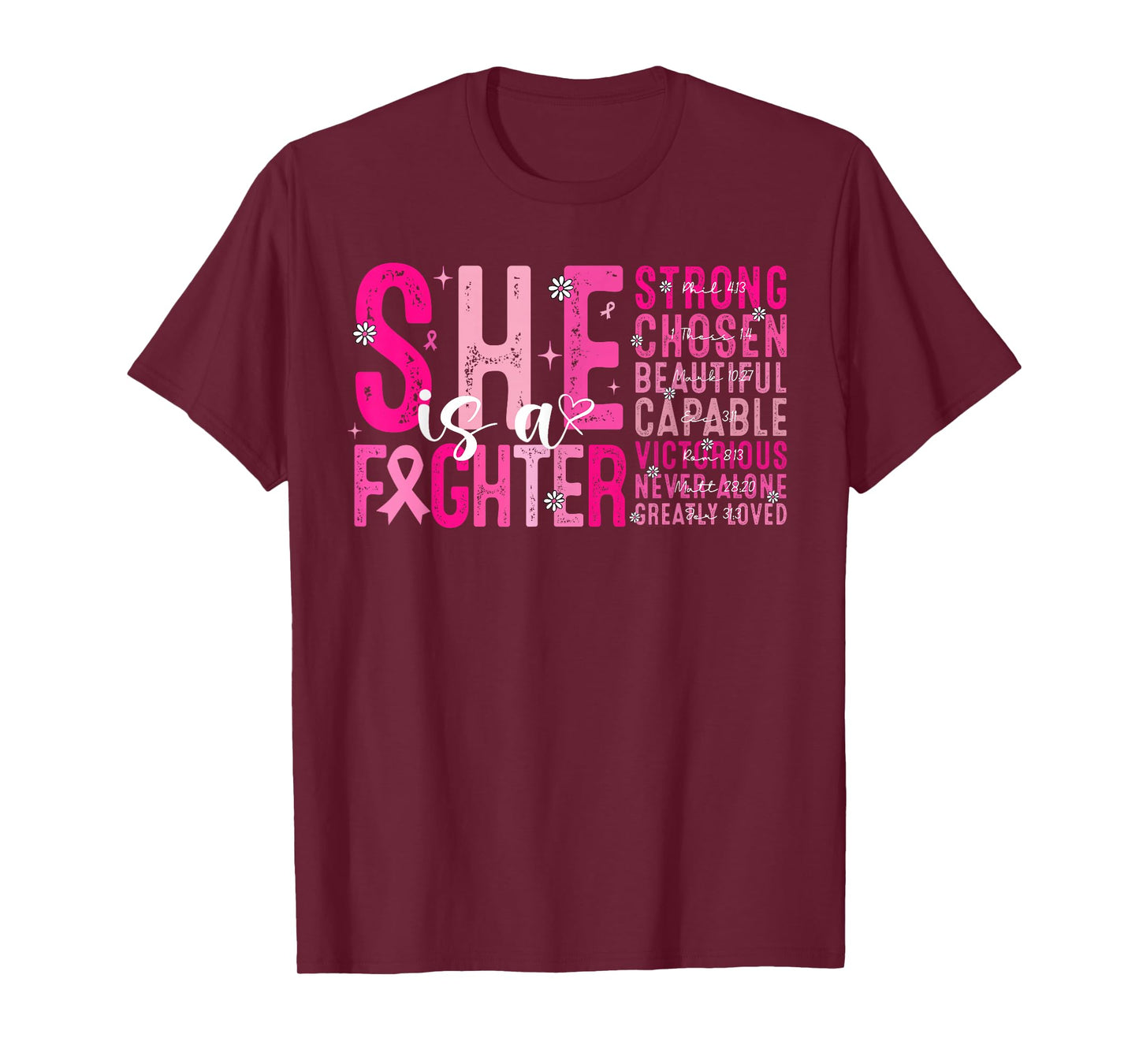 She Is A Fighter Strong Chosen Pink Breast Cancer Awareness T-Shirt