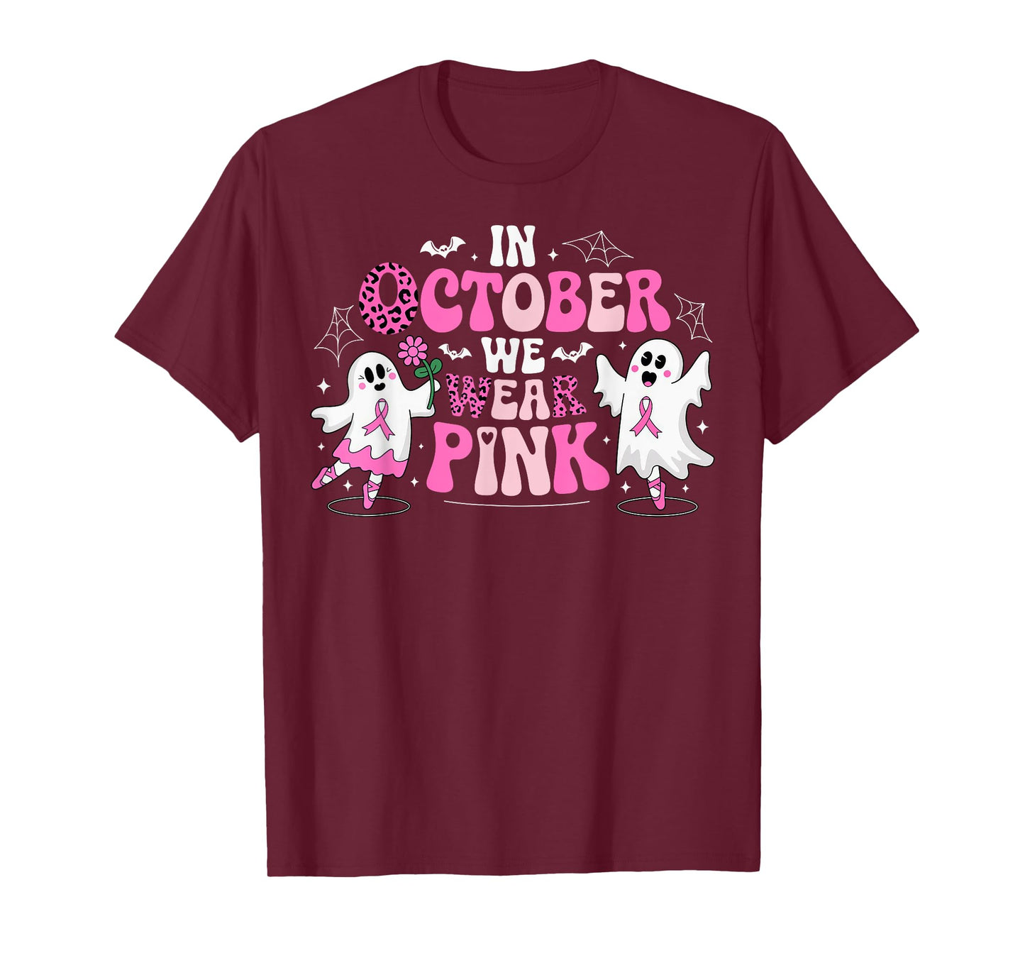 In October We Wear Pink Ballet Ghost Teacher Breast Cancer T-Shirt