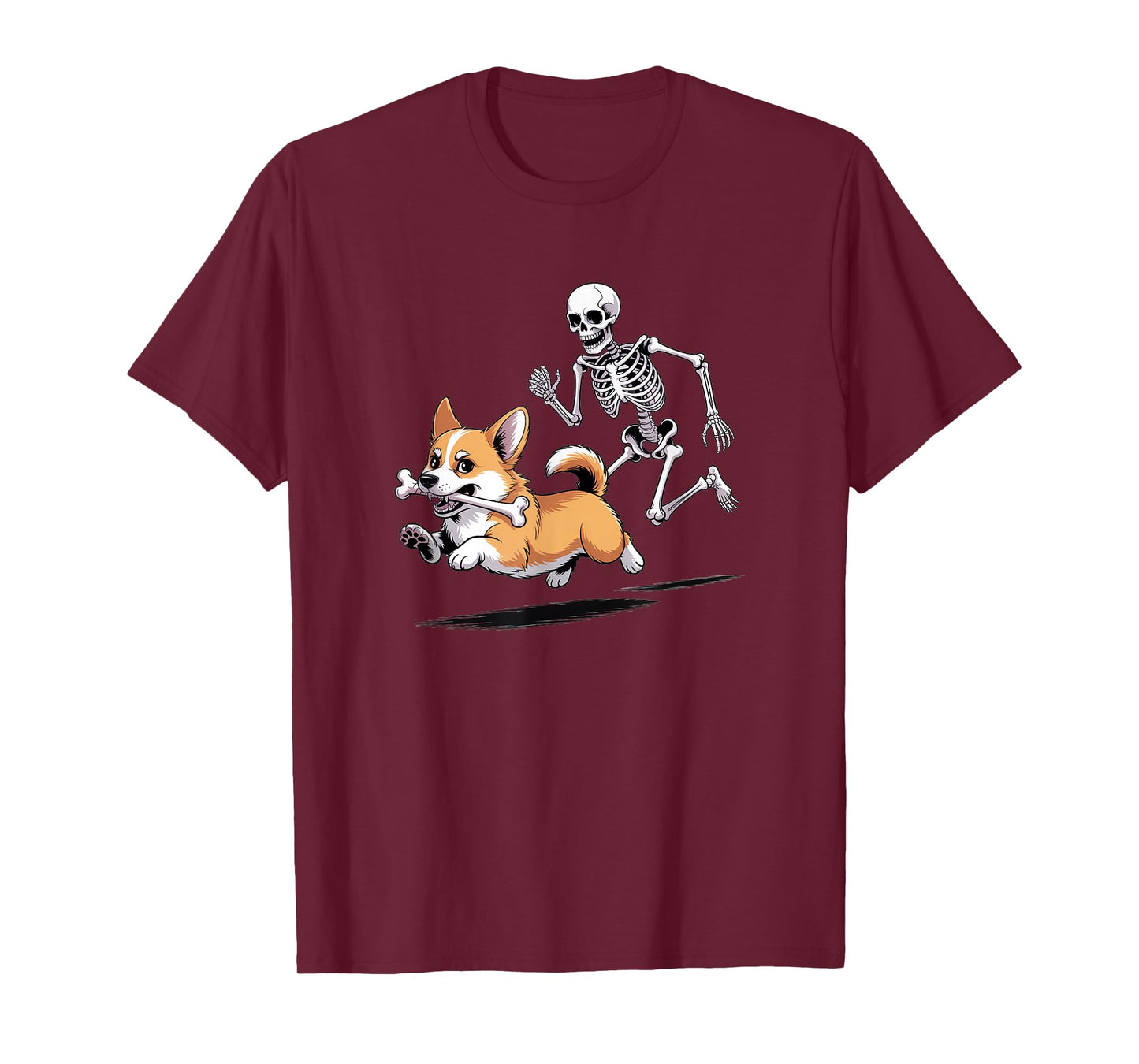 Funny Skeleton Chasing Corgi Halloween Dog Mom Pet Lover T-Shirt