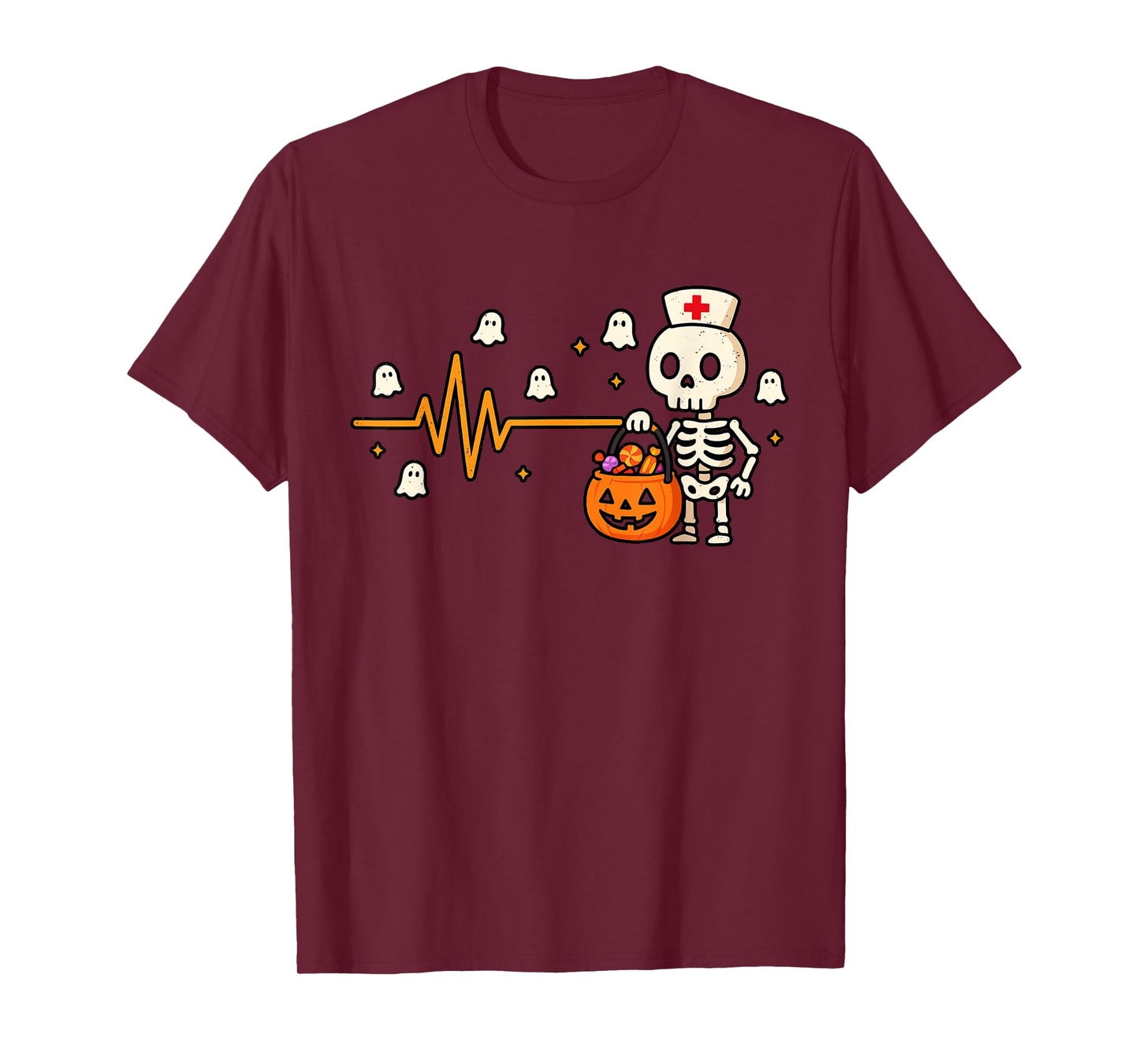 Skeleton Nurse Halloween Pumpkin Ghost RN Nursing Student T-Shirt