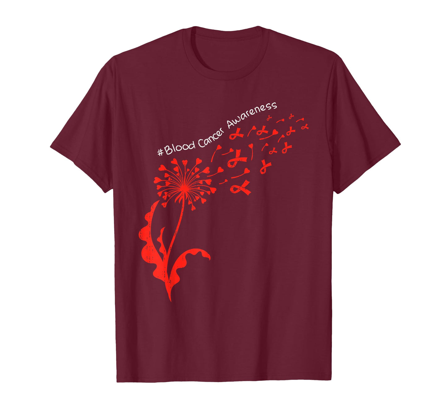 Dandelion Blood Cancer Awareness Ribbon Red Support T-Shirt