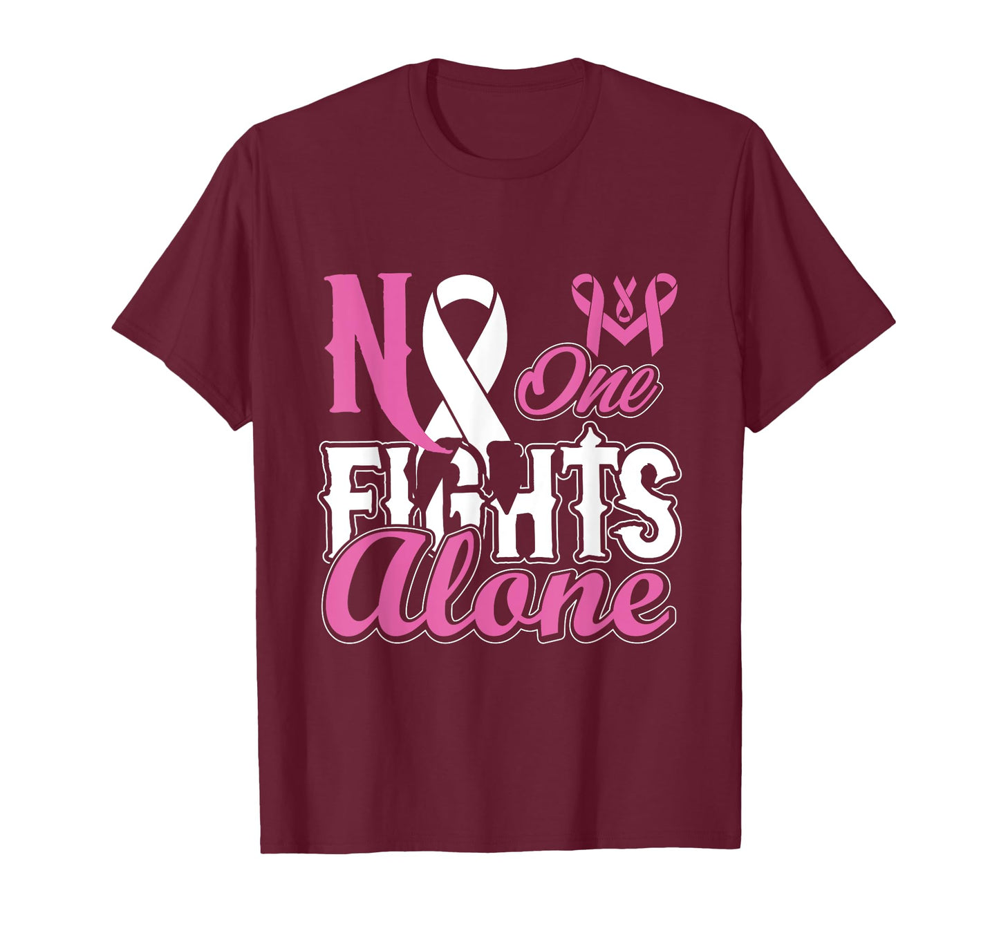 No One Fight Alone Breast Cancer Awareness Pink Ribbon T-Shirt