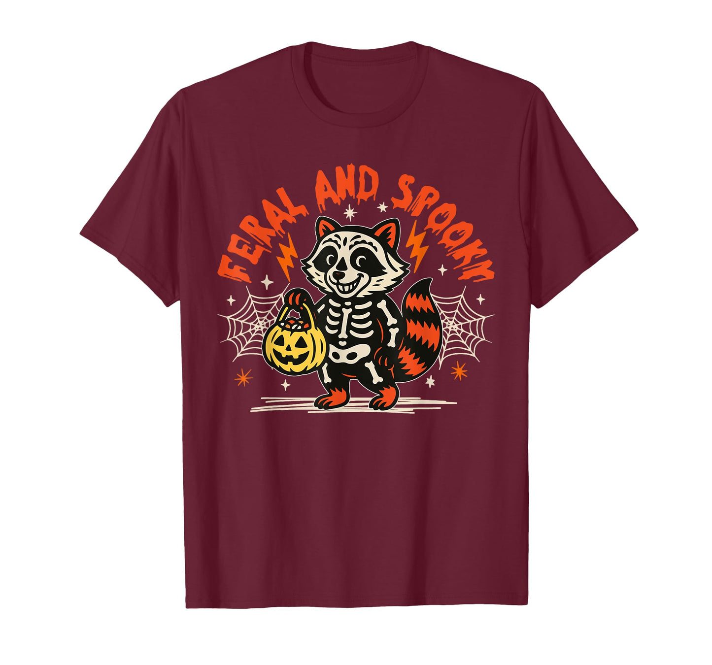 Feral and Spooky Funny Halloween Creepy Raccoon Skull T-Shirt