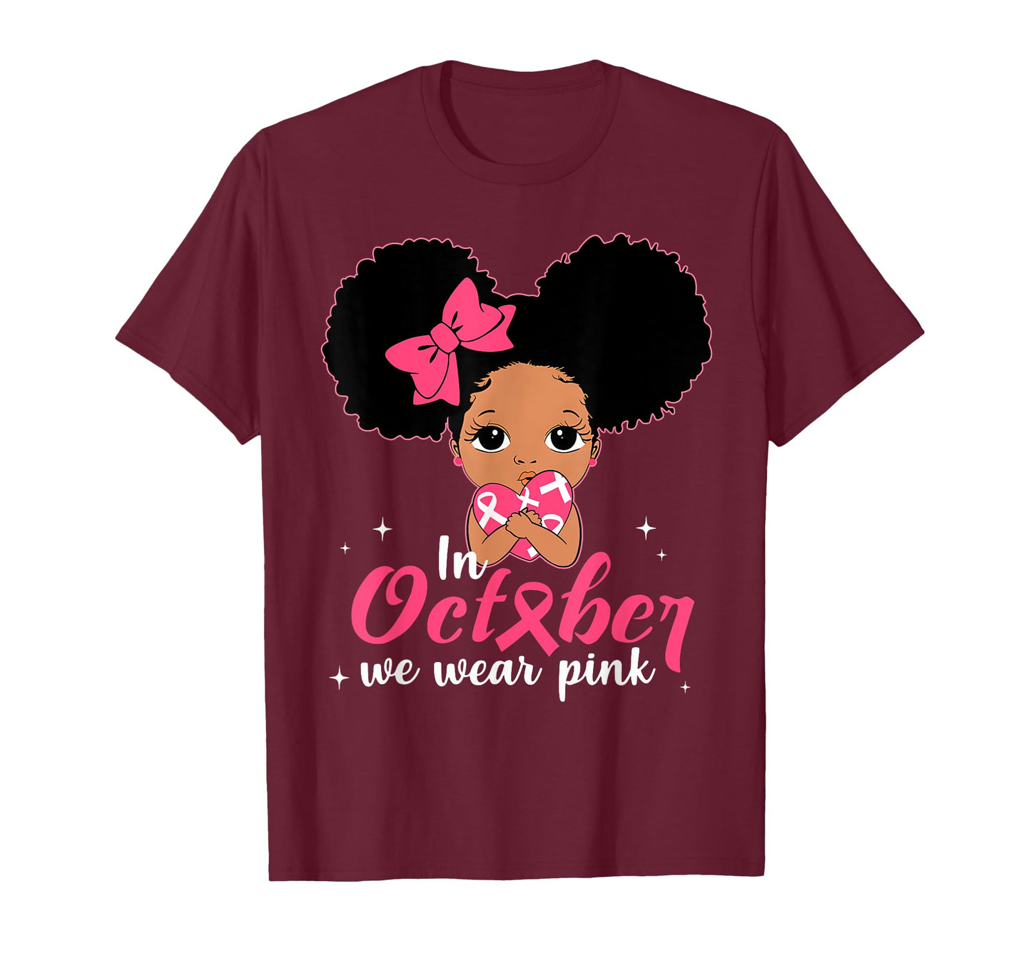 Messy Bun In October We Wear Pink Girls Toddlers Kids Womens T-Shirt