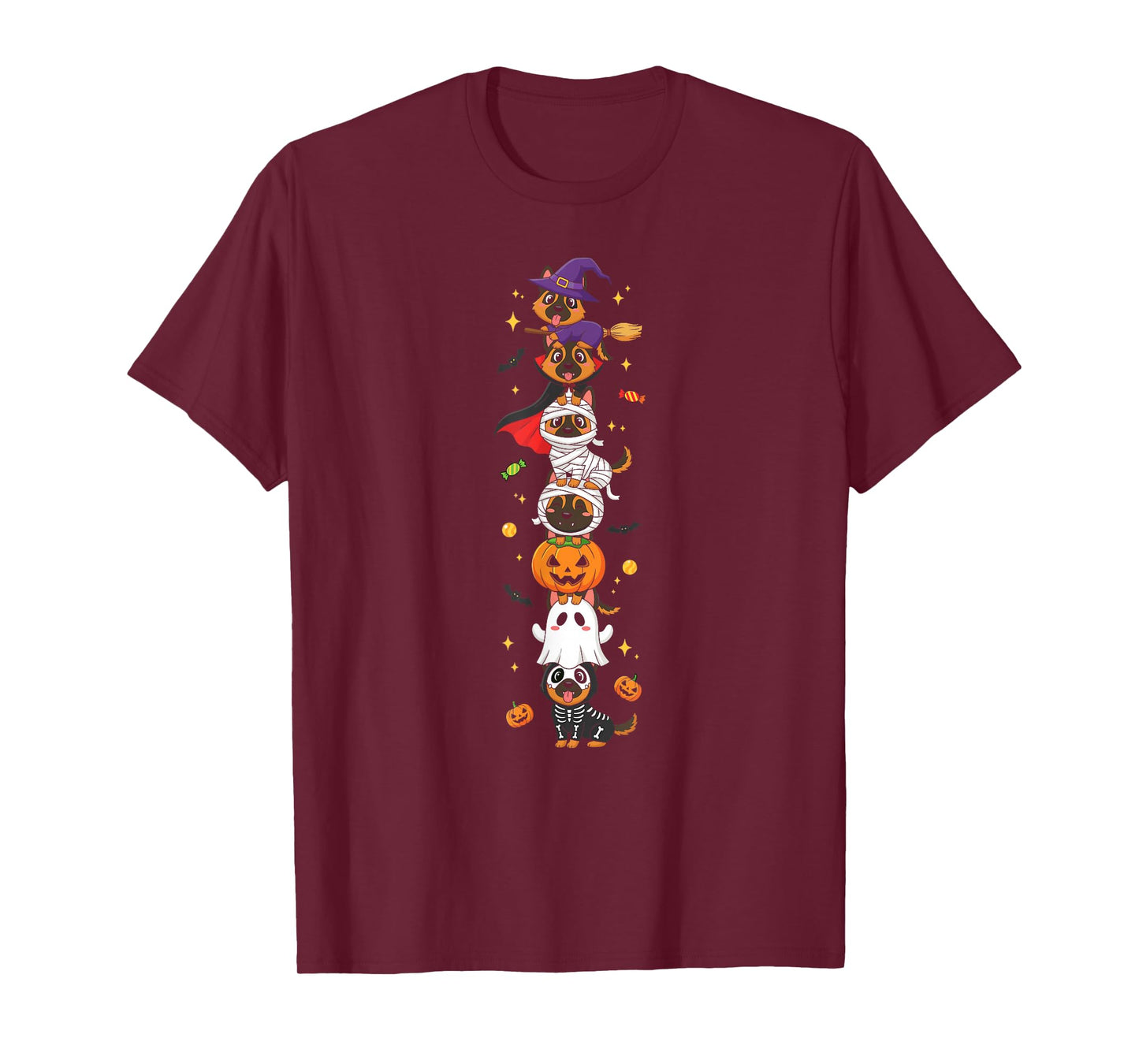 German Shepherd Witch Vampire Ghost Halloween Mens Womens T-Shirt