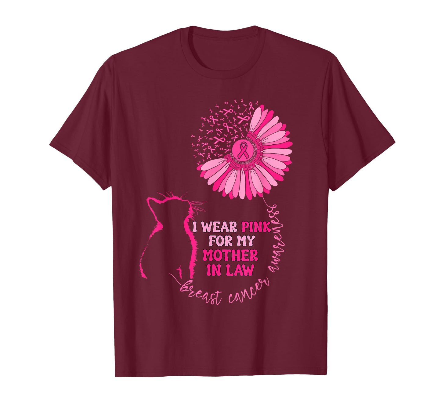 I Wear Pink For My Mother In Law Breast Cancer Awareness Cat T-Shirt for Men Women Kids