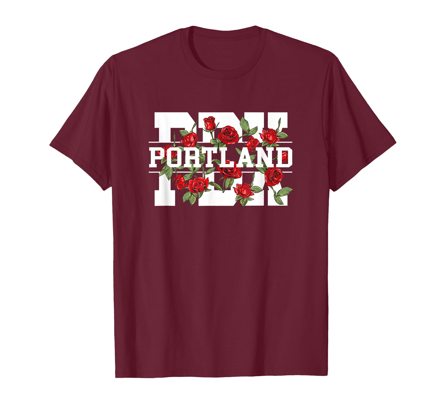 PDX Portland Oregon Typography With Red Roses T-Shirt