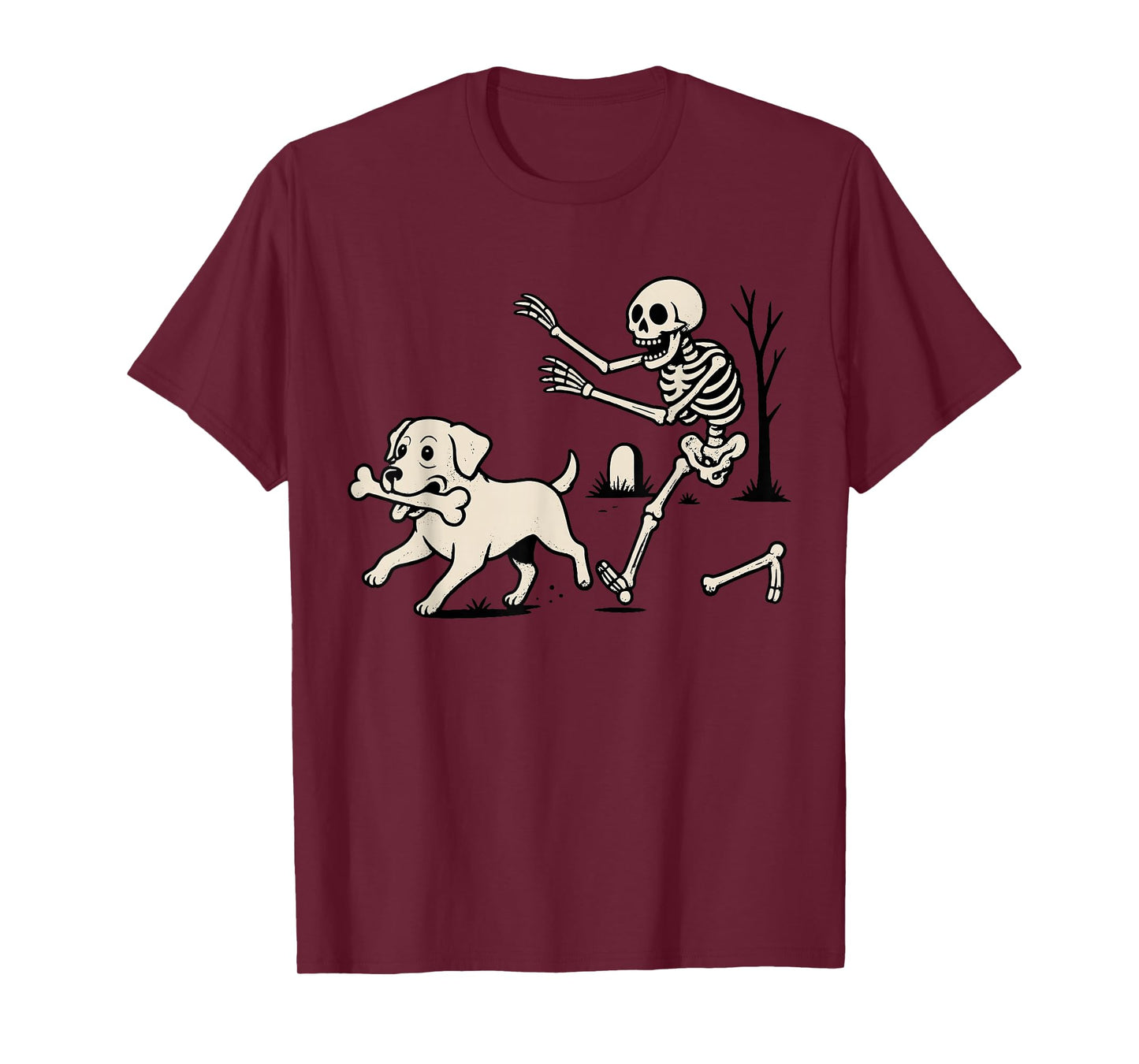 Skeleton Chasing Labrador Dog Halloween Spooky Dog Lover T-Shirt