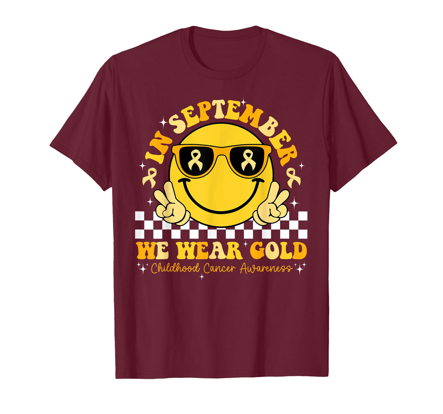 September We Wear Gold Childhood Cancer Awareness Smile Face T-Shirt