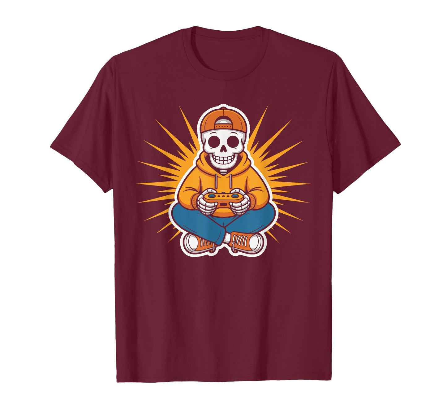 Retro Skeleton Gamer Funny Video Gaming Style Halloween Fun T-Shirt
