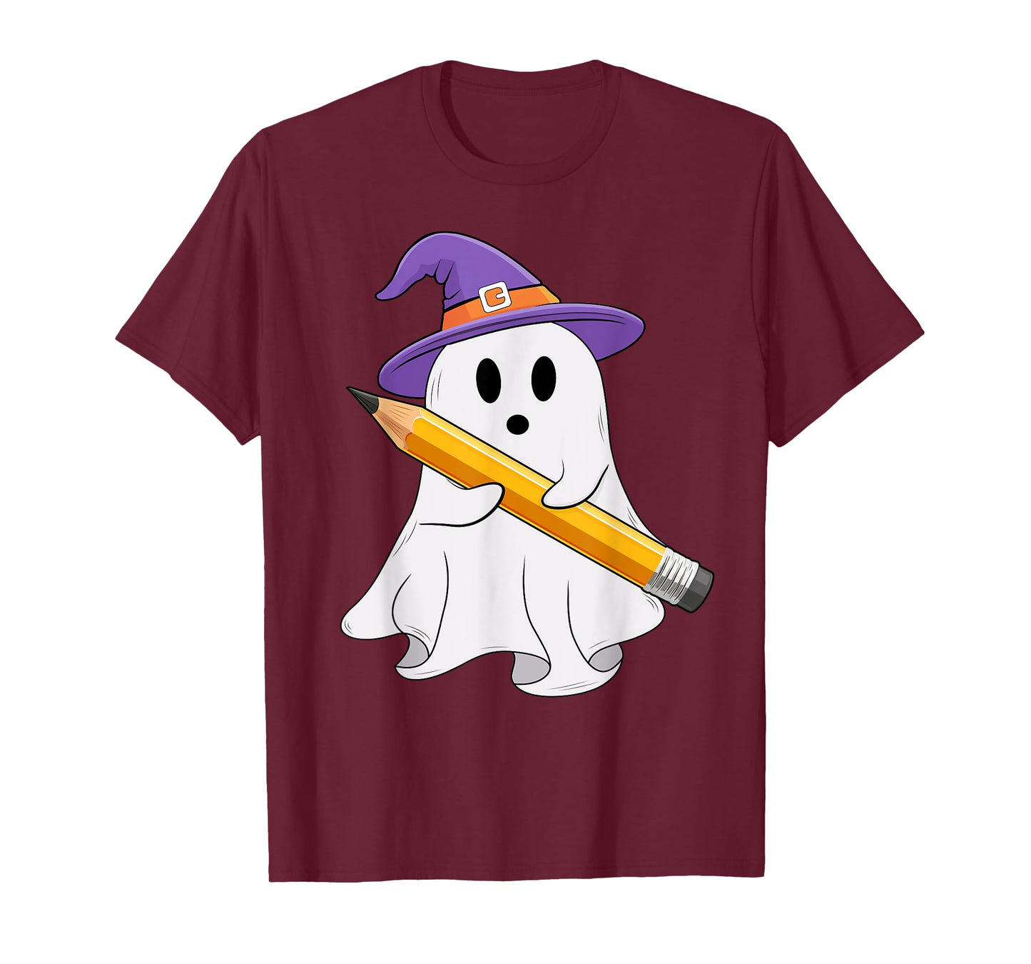 Ghost Holding A Pencil Halloween Costume Spooky Teacher Kids T-Shirt