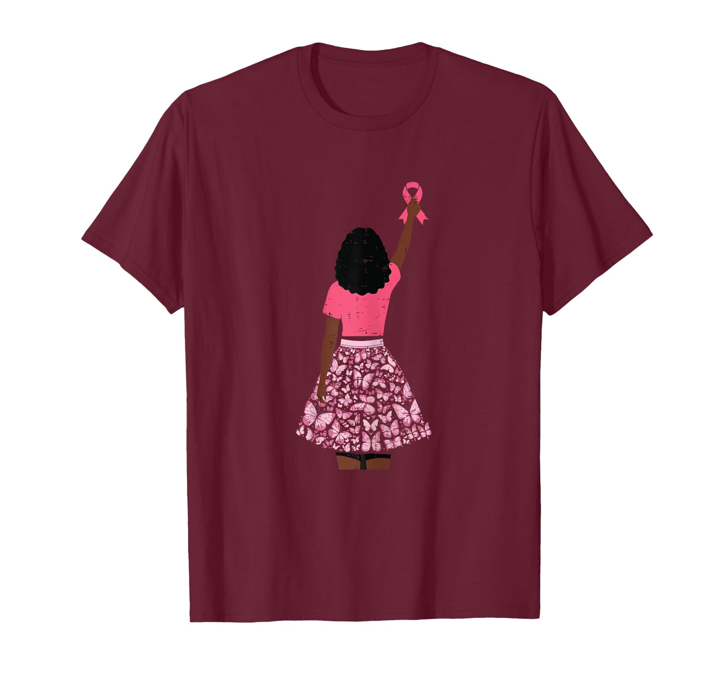 Breast Cancer Afro Girl Pink Ribbon Awareness Women Kids T-Shirt