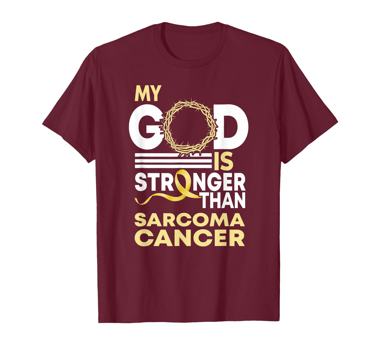 My God Is Stronger Than Sarcoma Cancer Awareness Ribbon T-Shirt