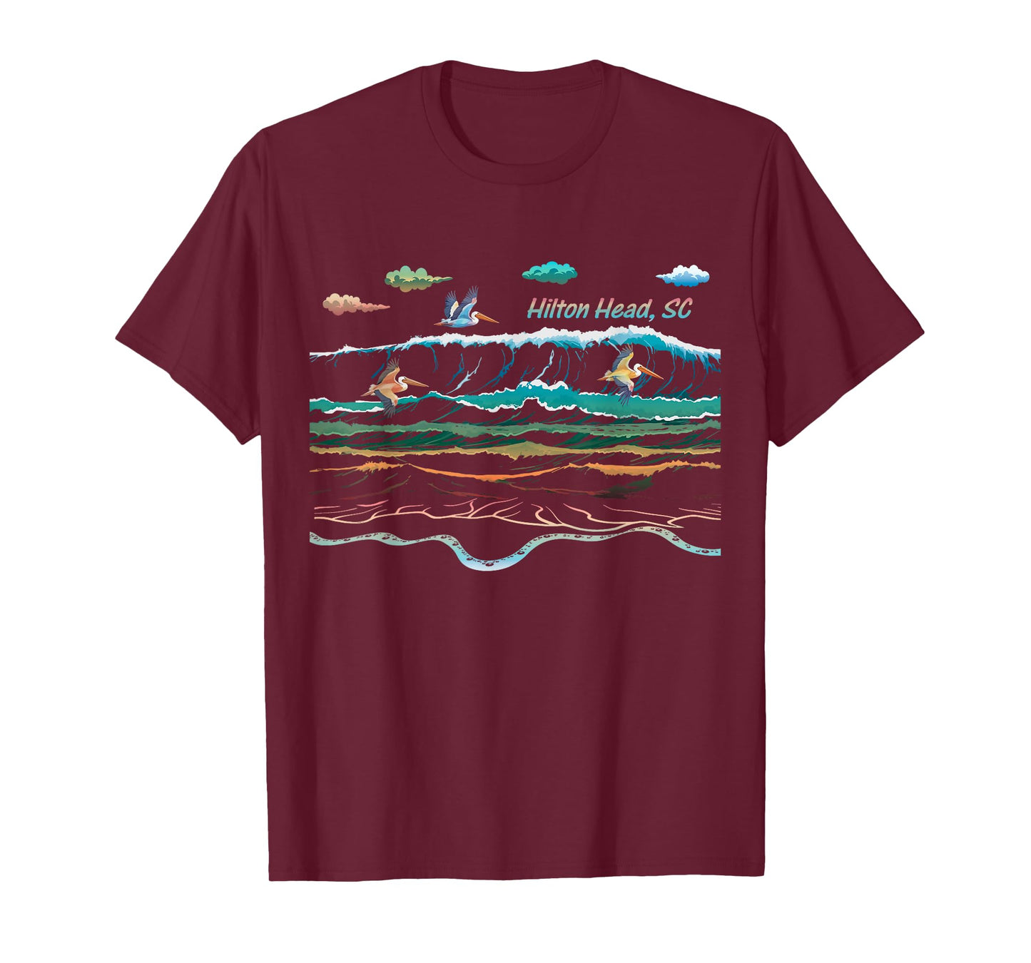 Hilton Head SC South Carolina Waves Pelican Bird Watcher T-Shirt