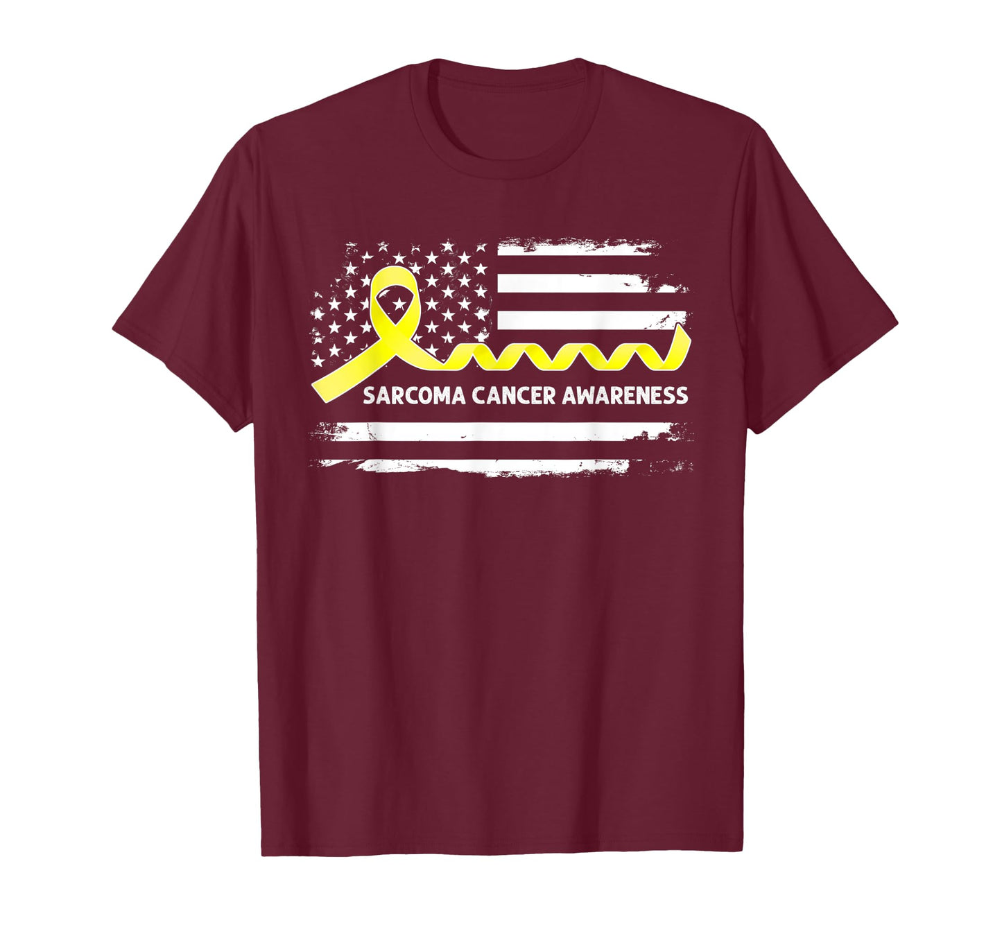 Sarcoma Cancer Awareness American Flag - Yellow Ribbon T-Shirt