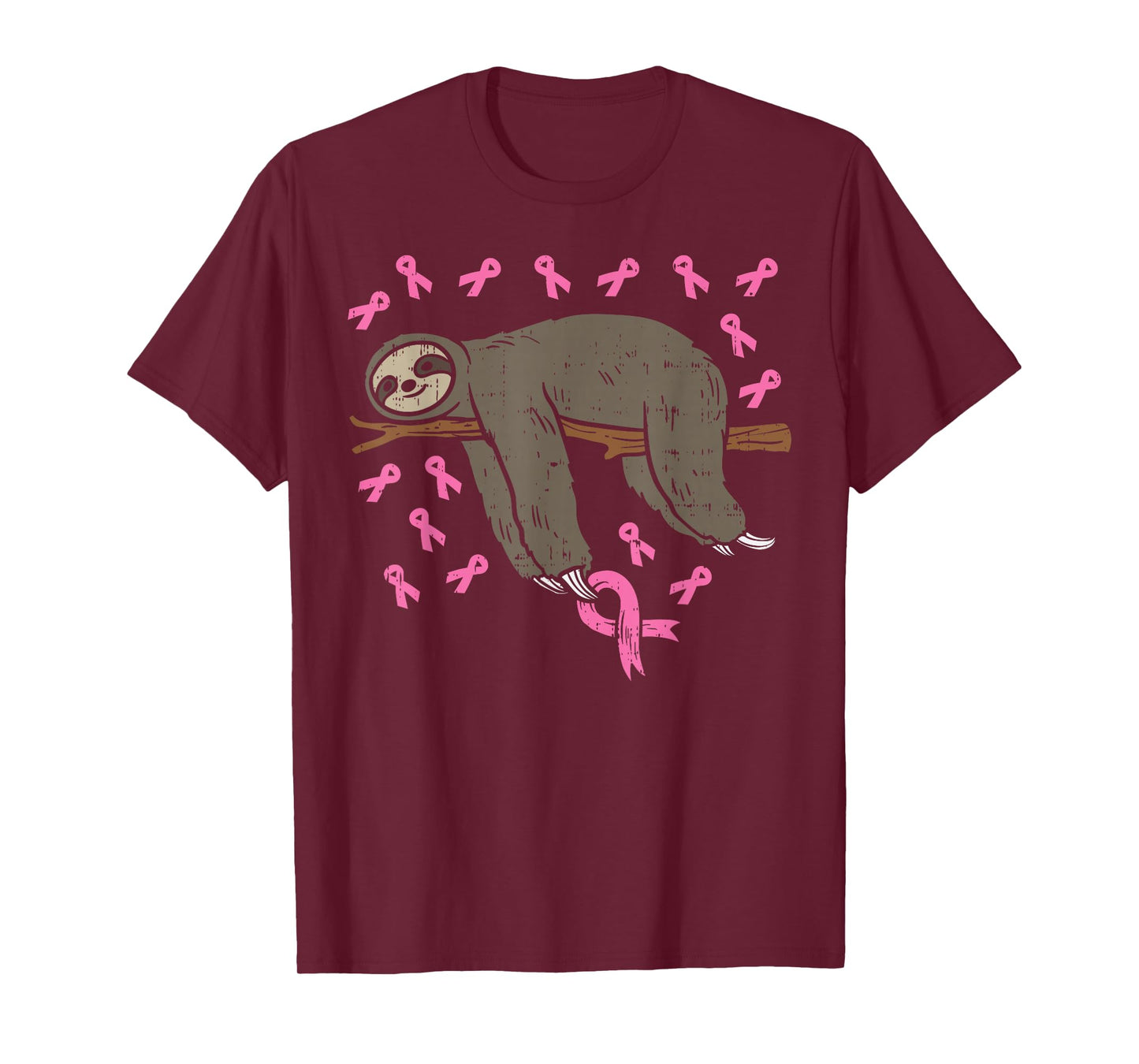 Lazy Sloth Pink Ribbon Breast Cancer Awareness Support Gift T-Shirt