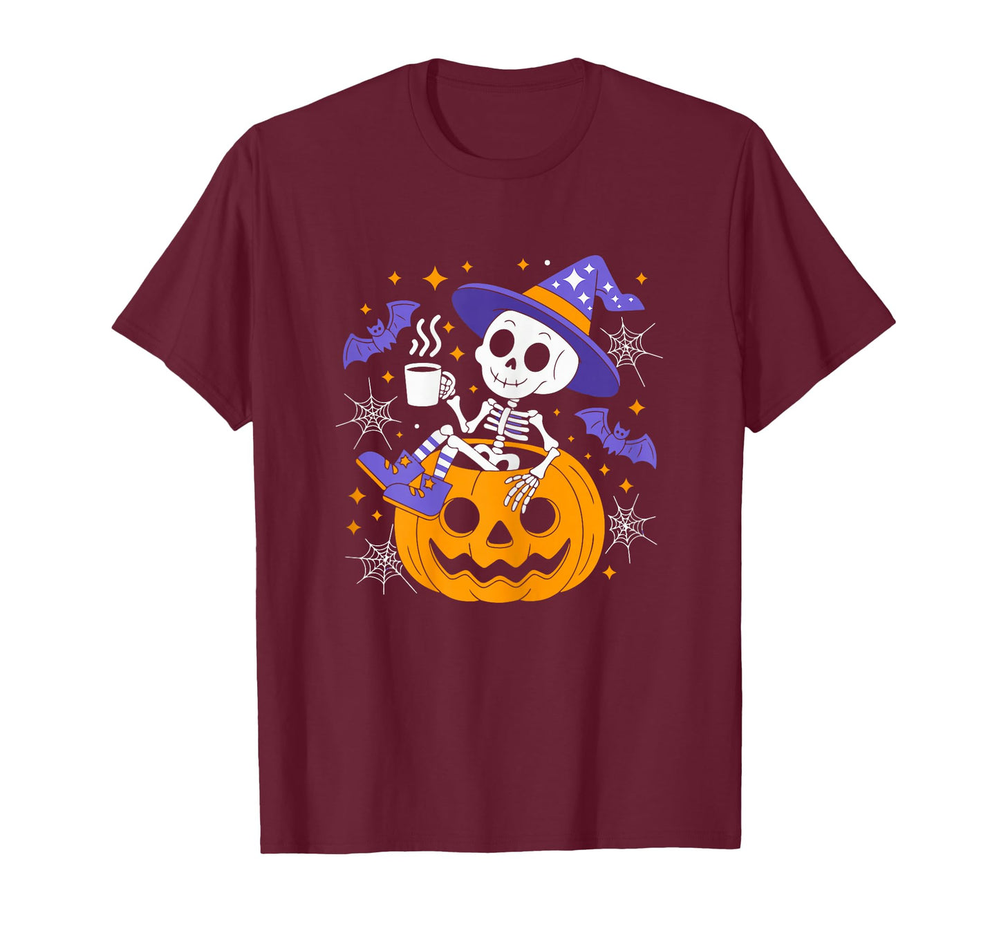 Cute Skeleton with Coffee Halloween Outfit for Women T-Shirt