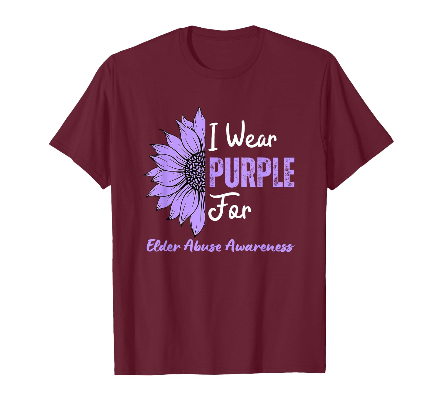 I Wear Purple For Elder Abuse Awareness Sunflower T-Shirt