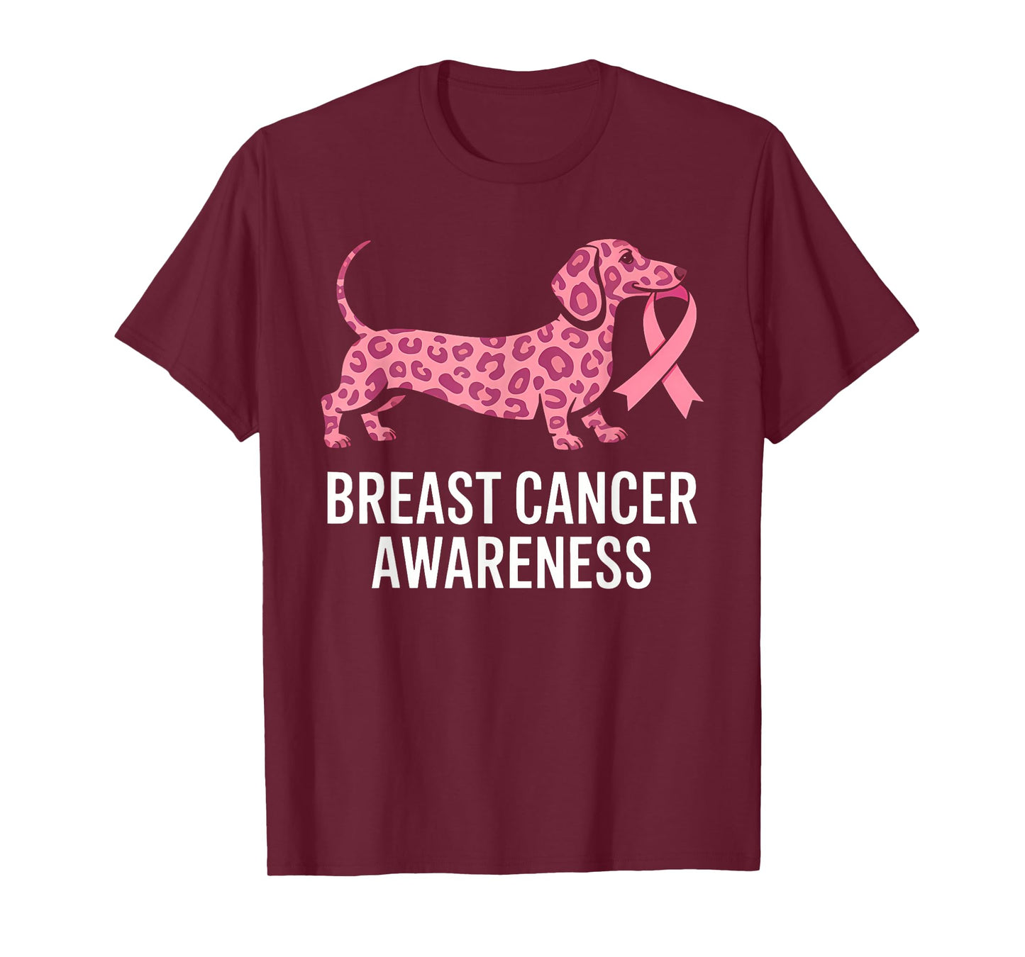 Breast Cancer Awareness Dachshund Leopard Pink Ribbon T-Shirt