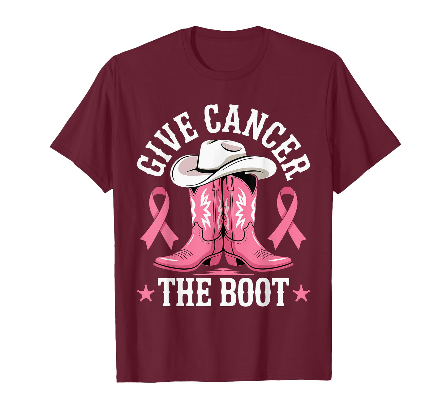 Give Cancer The Boot Shirt - Pink Ribbon Cowgirl T-Shirt