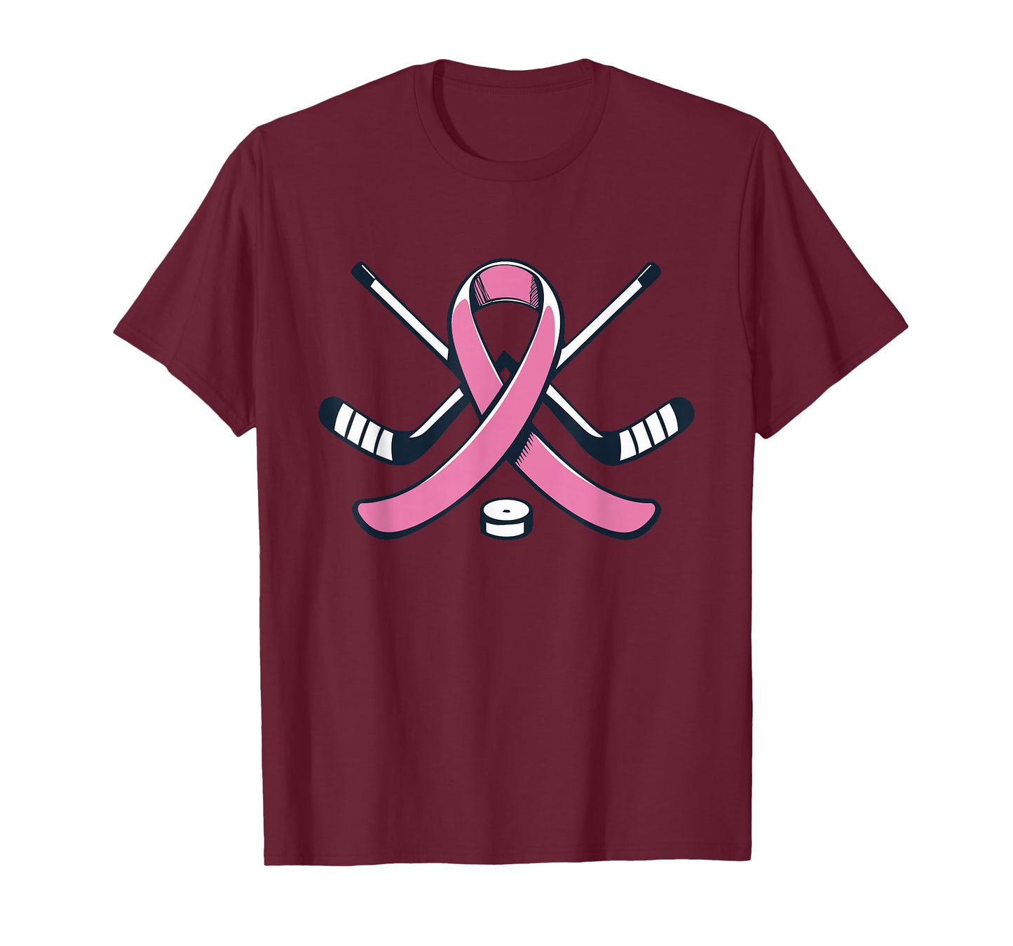 Ice Hockey Pink Ribbon Breast Cancer Awareness Sport Lover T-Shirt