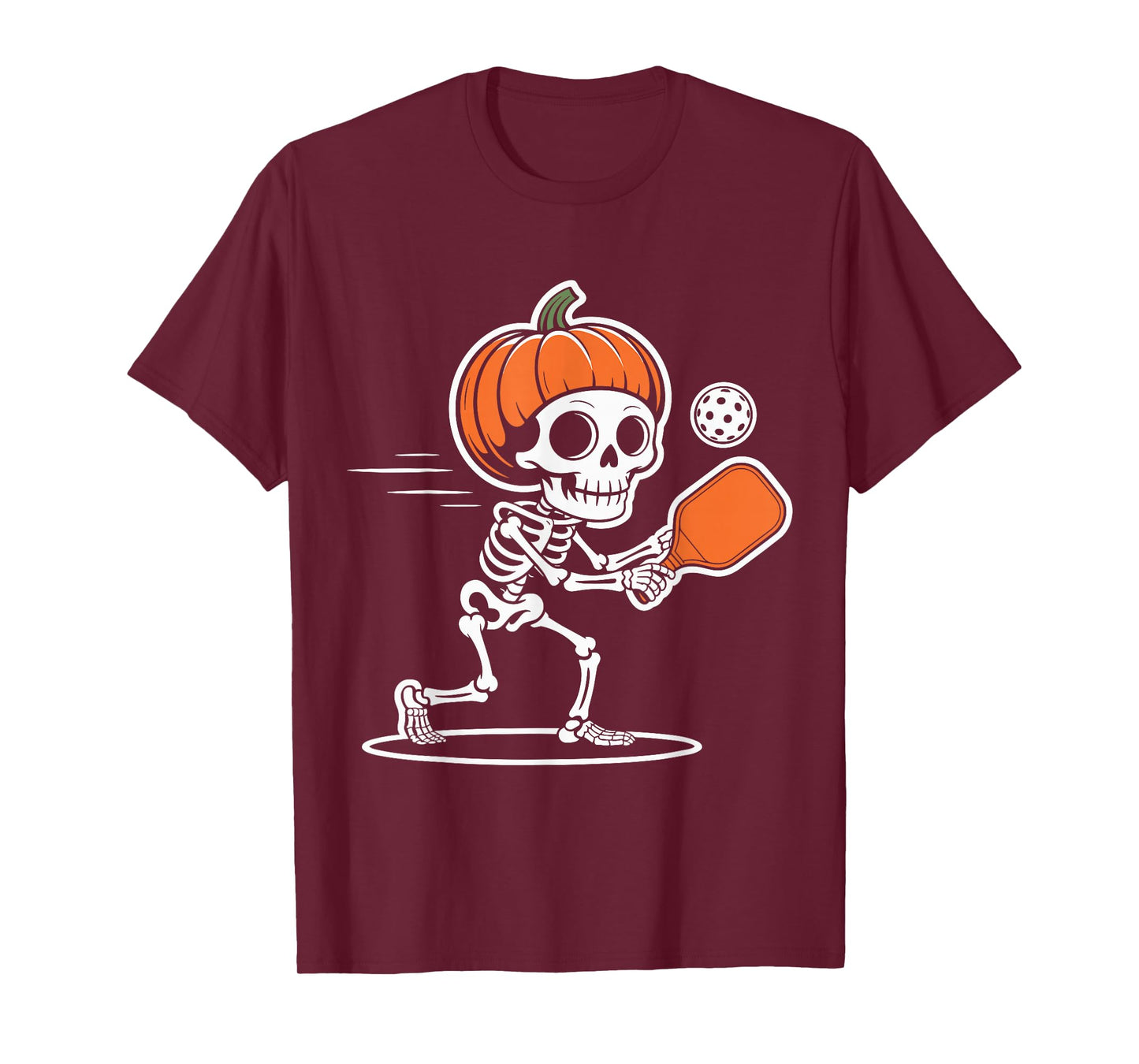 Skeleton Pumpkin Head Halloween Pickleball Fun T-Shirt