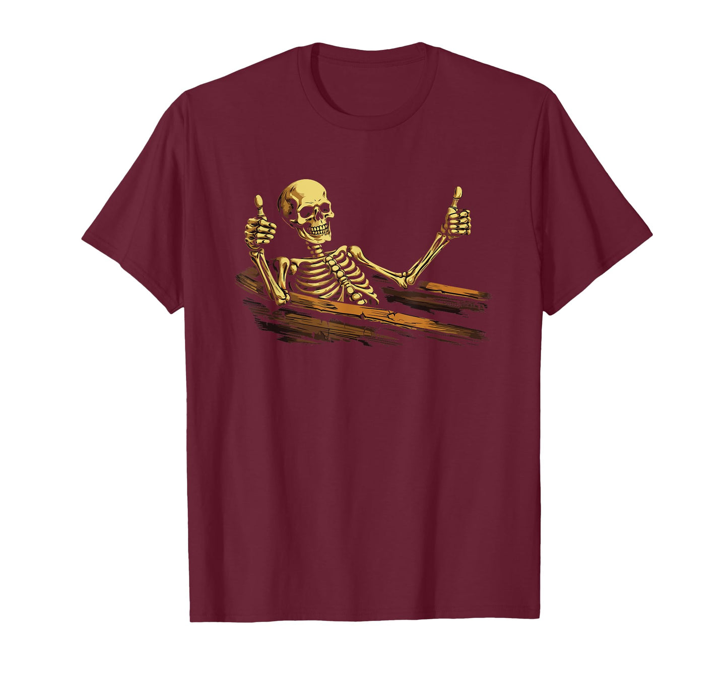 Thumbs Up Skeleton Coffin Rising - Funny Graveyard Halloween T-Shirt