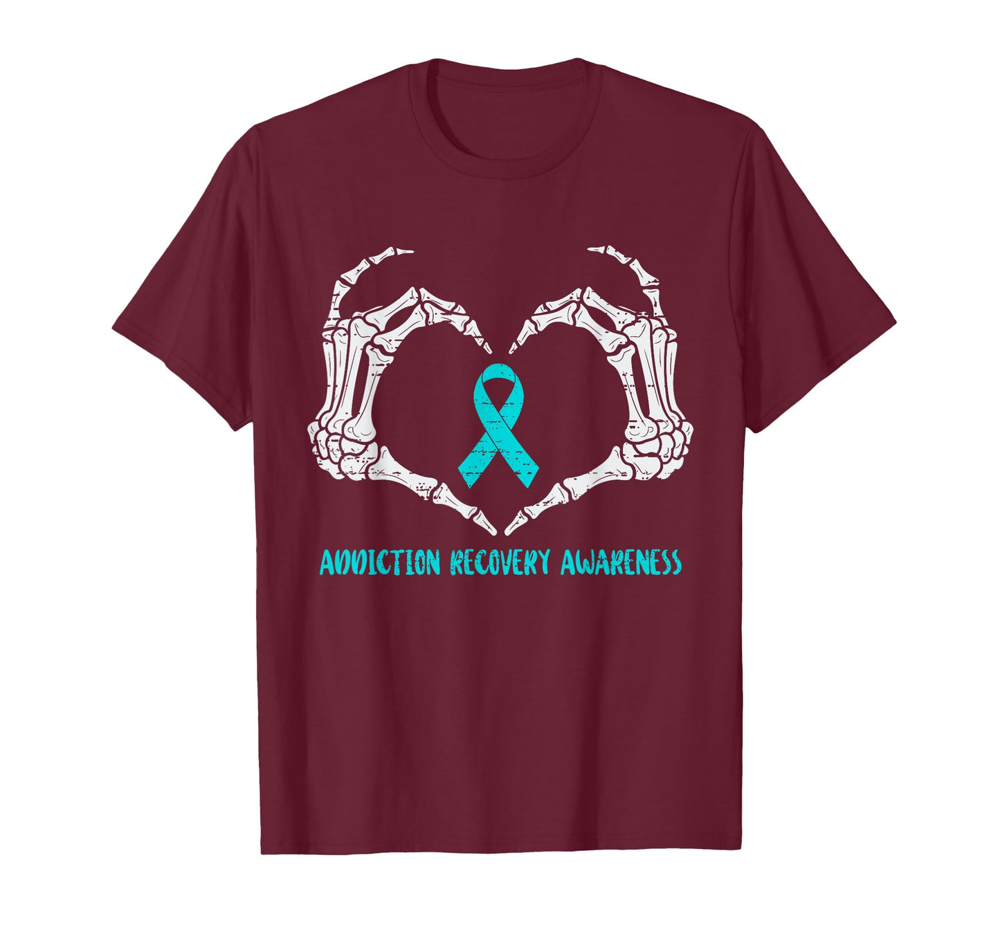 Addiction Recovery Awareness Drug Alcohol Skeleton Ribbon T-Shirt