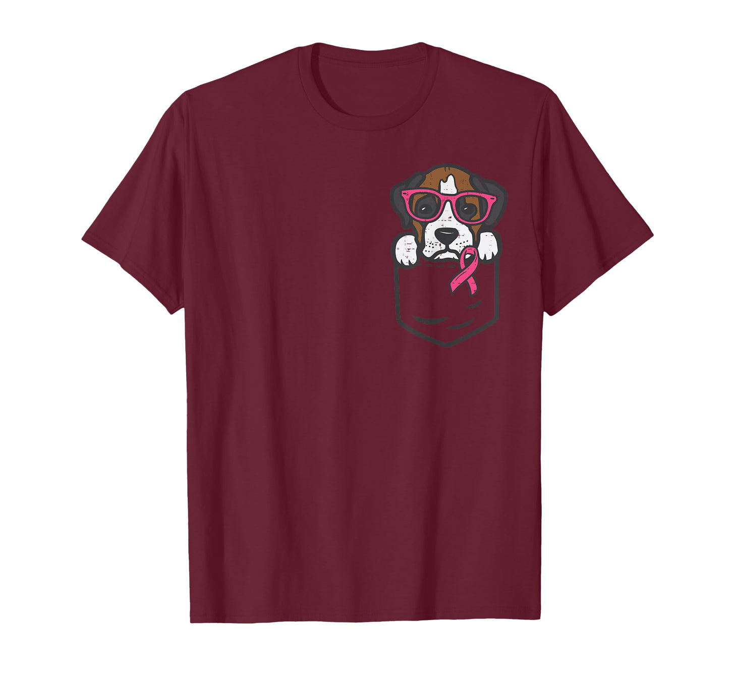 Pocket Boxer Dog Pink Ribbon Breast Cancer Awareness T-Shirt