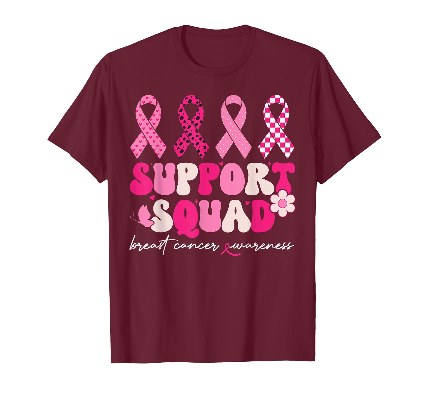 Support Squad Breast Cancer Awareness Pink Ribbon Butterfly T-Shirt