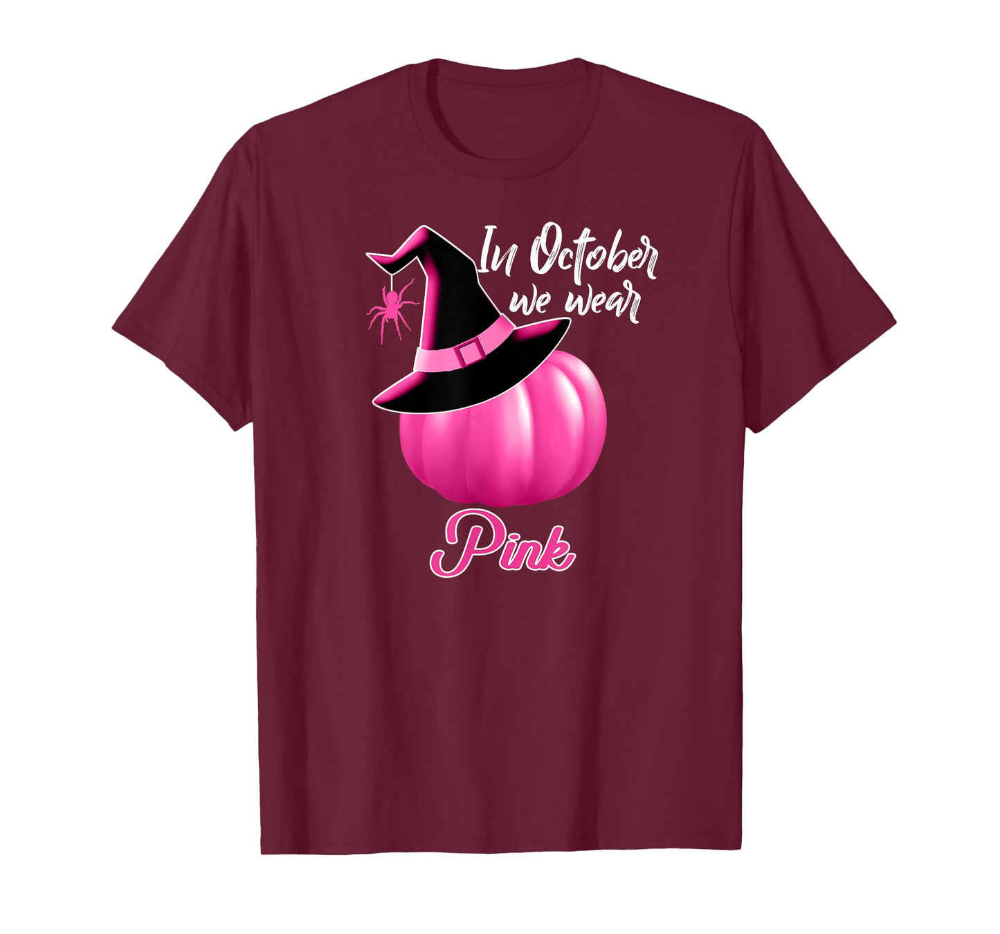 In October We Wear Pink Breast Cancer Pumpkin Witch T-Shirt