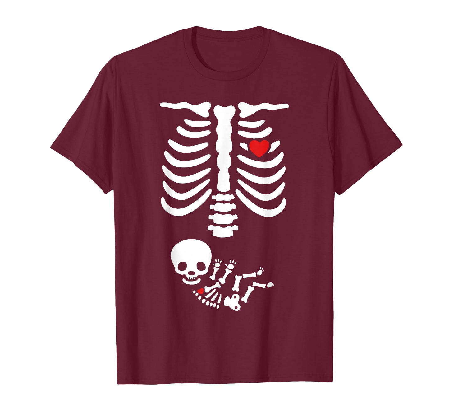 Halloween Skeleton Baby Rib Cage Maternity Pregnant Heart T-Shirt